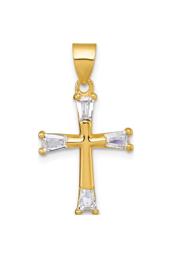 Sterling Silver Gold-tone Polished Tapered Baguette CZ Cross Pendant Material Primary Purity Delicate Elegant Feminine A thoughtful gift for anniversaries birthdays or special occasions