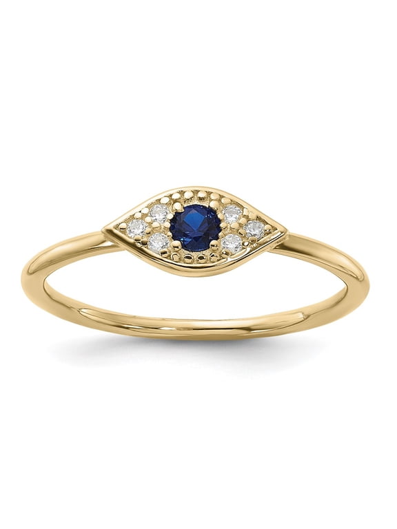 Sterling Silver Gold-tone Synthetic Blue Spinel CZ Evil Eye Ring