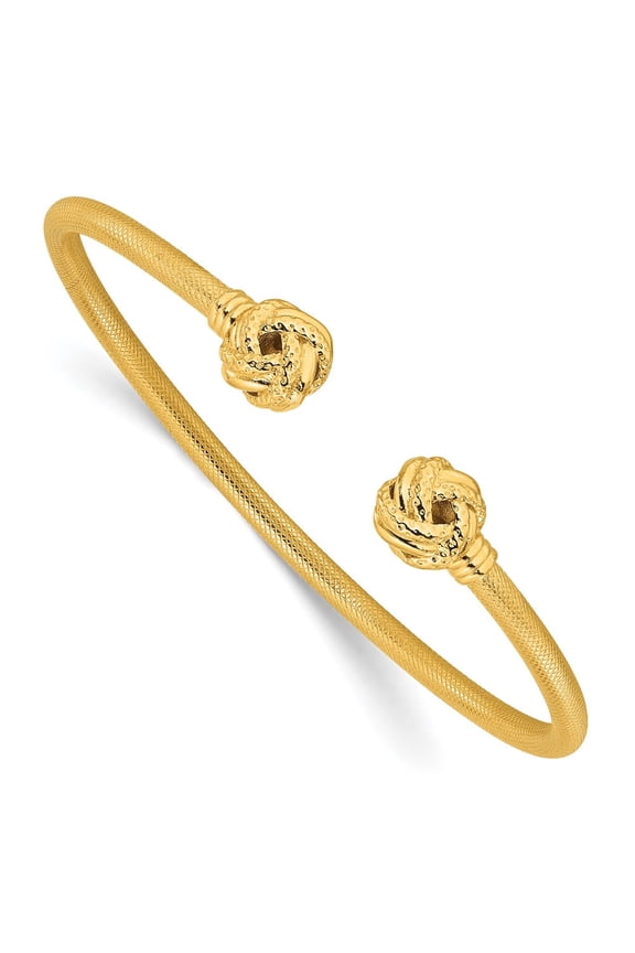 Sterling Silver Gold-tone Textured Love Knot Cuff Bangle