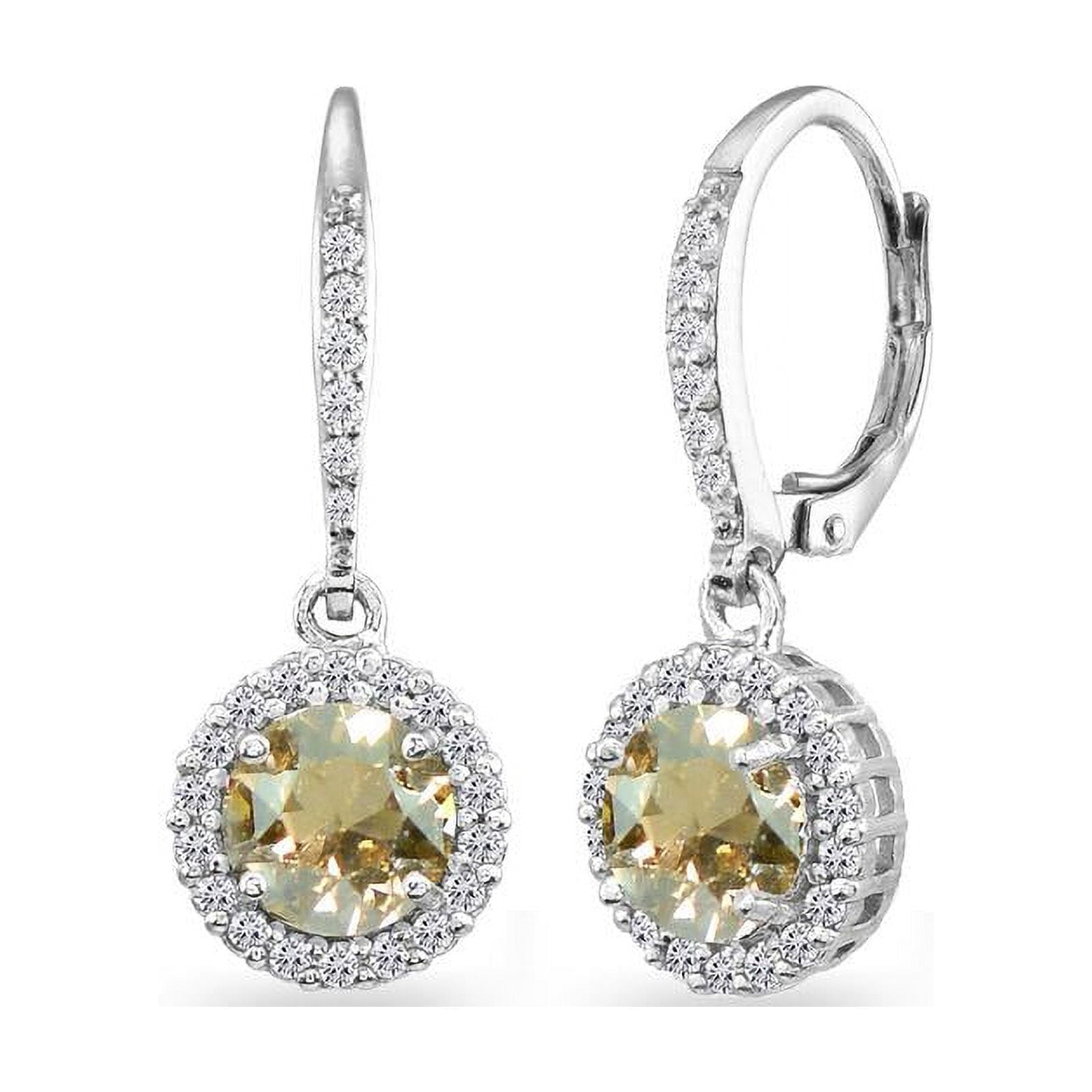 Sterling Silver Golden Shadow Round Halo Dangle Leverback Earrings Made with Swarovski Crystals