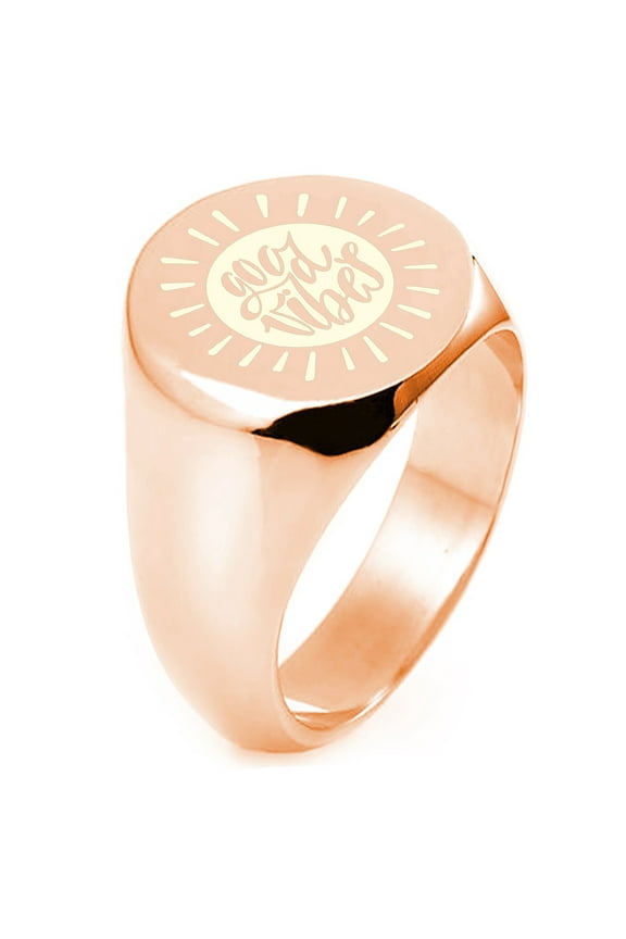 Sterling Silver Good Vibes Sun Engraved Round Flat Top Polished Ring