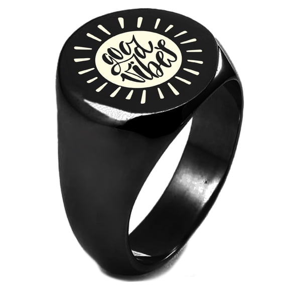 Sterling Silver Good Vibes Sun Engraved Round Flat Top Polished Ring
