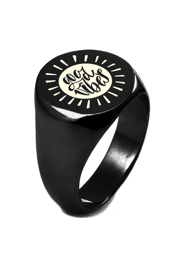 Sterling Silver Good Vibes Sun Engraved Round Flat Top Polished Ring