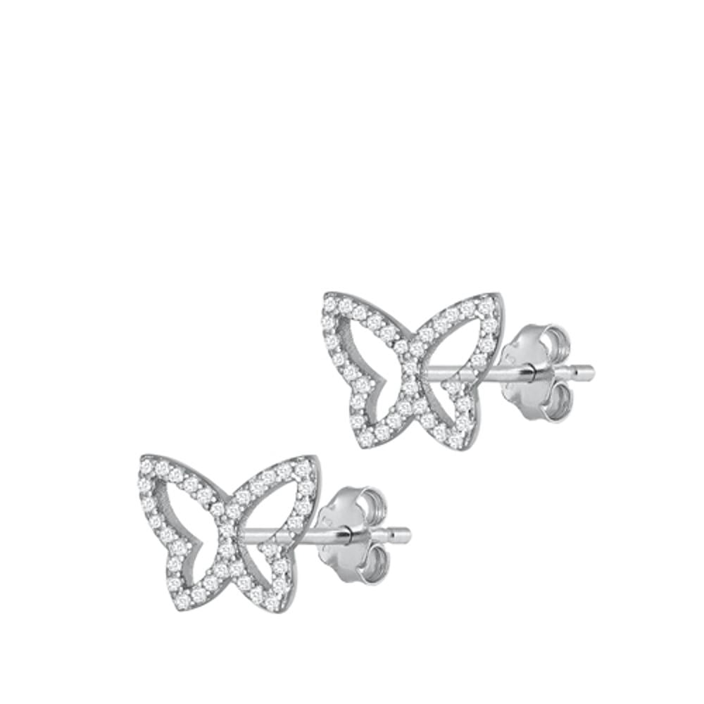 Sterling Silver Gorgeous Mini Stud Butterfly Clear Cubic Zirconia Earrings 925 New Jewelry Female