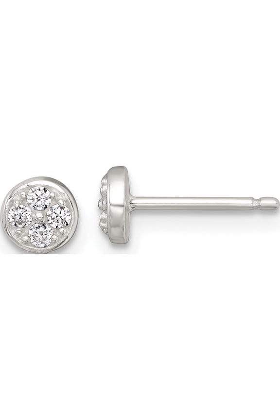 Sterling Silver Graceful, Charming, Inspired Cubic Zirconia (Cz) 8 12 Mm Polished White Cz Cluster 5.00Mm Circle Post Earrings