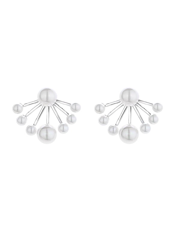 Sterling Silver Graduated Cultured Pearl Huggie Jacket Earrings