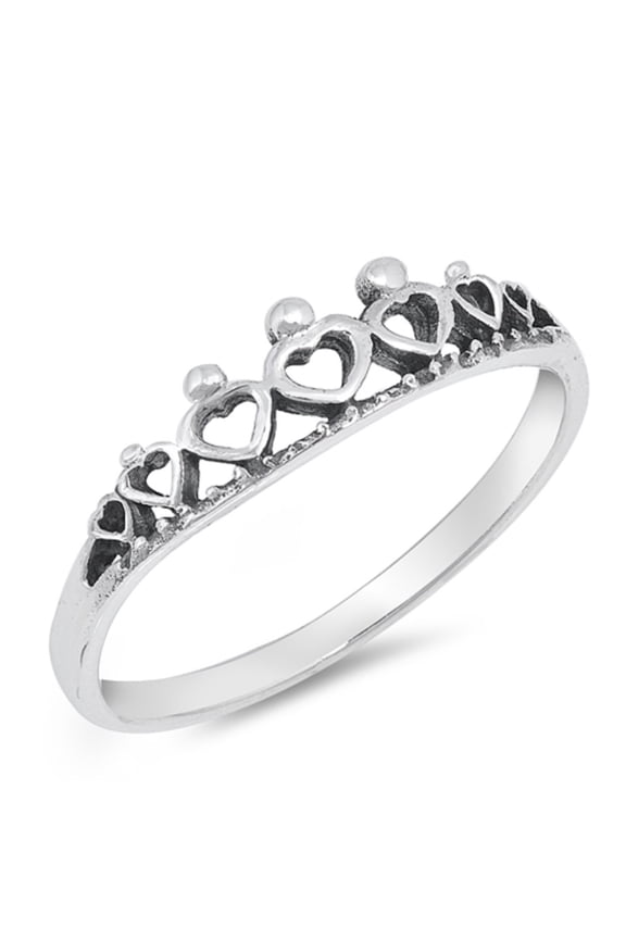 Sterling Silver Graduated Hearts Crown Ring