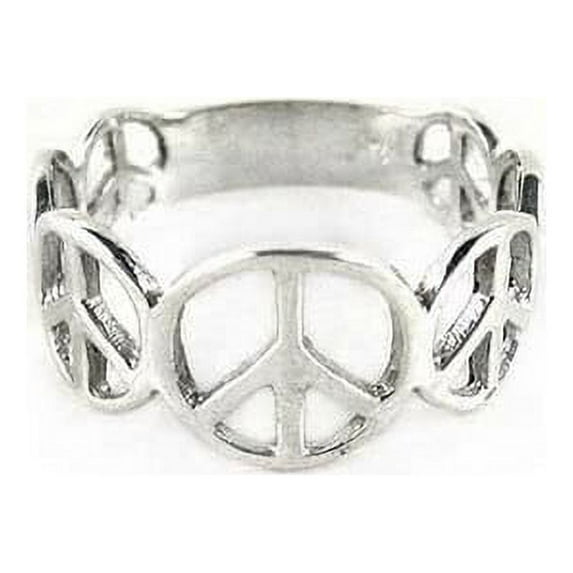 Sterling Silver Graduating Sizes Peace Signs Band Ring, Size 8