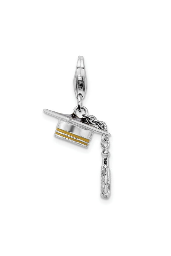 Sterling Silver Graduation Cap Charm with Gold Accent and Tassel for Women or Unisex, Symbol of Achievement and Success, Fits Bracelets or Necklaces, Academic Milestone Jewelry