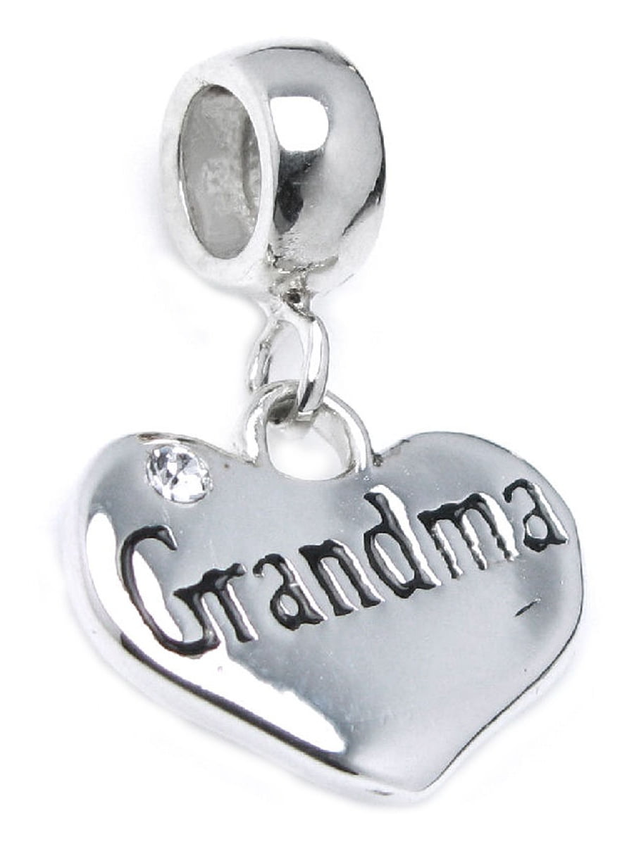 QUEENBERRY Sterling Silver Grandma Love Heart Cubic Zirconia Crystal Dangle Bead Charm Fits Pandora