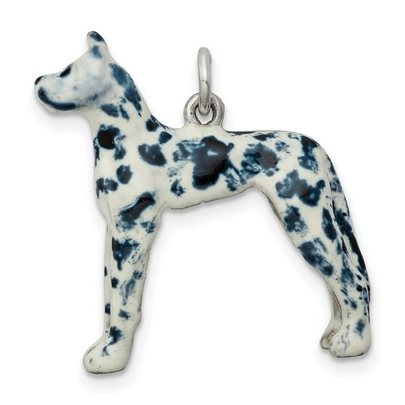 Sterling Silver Great Dane Dog Pendant with Black and White Enamel, Pet Memorial Necklace for Women, Symbolic Animal Jewelry for Dog Lovers