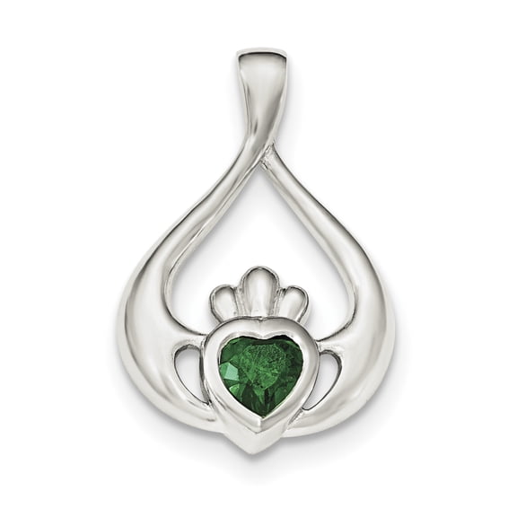 Sterling Silver Green CZ Heart Claddagh Pendant QP4257 (3.2 grams | 0MM x 0MM)