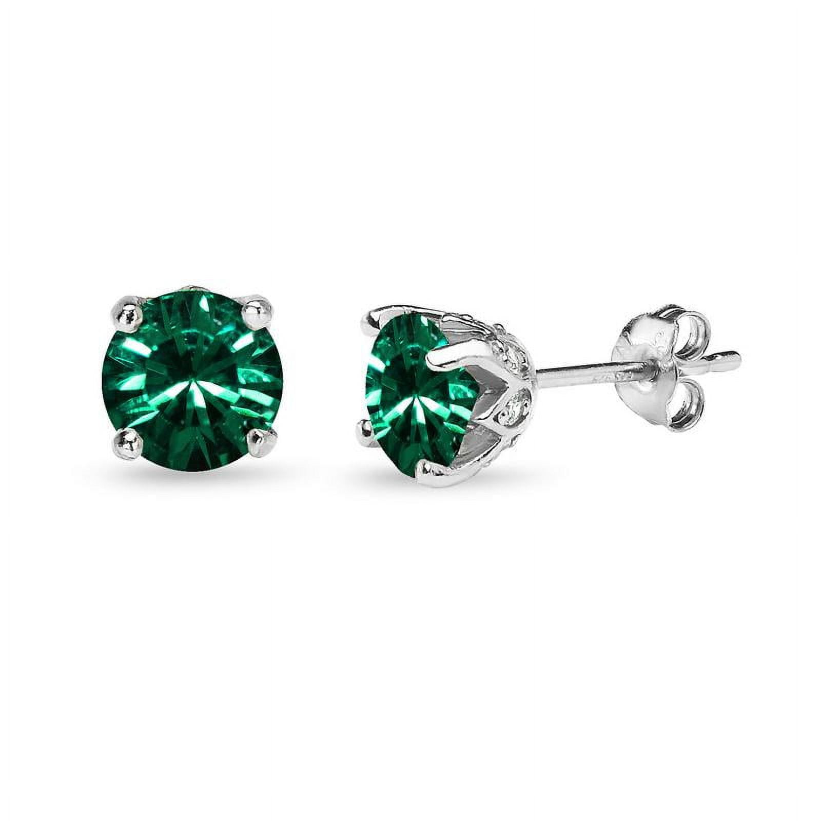 Sterling Silver Green Crown Stud Earrings Made w/ Swarovski Crystals
