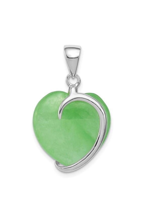 Sterling Silver Green Dyed Jade Heart Pendant - 1/2 Inch x 1 Inch - Measures 22x16mm Wide