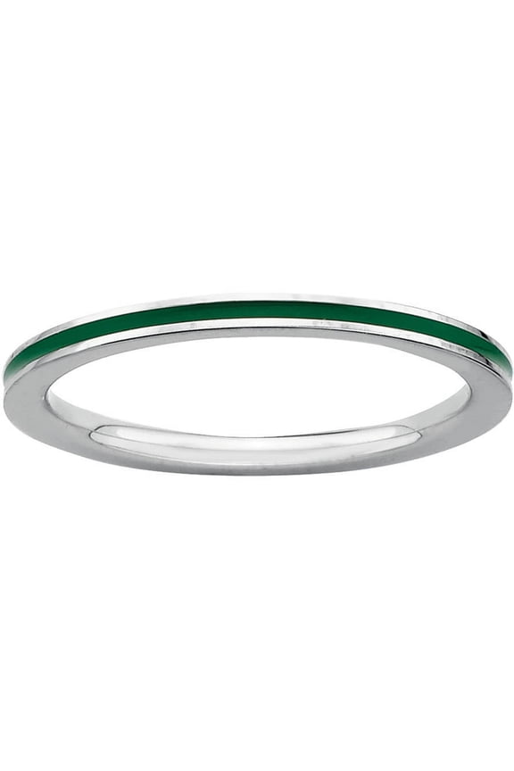 Sterling Silver Green Enameled 1.5mm Ring