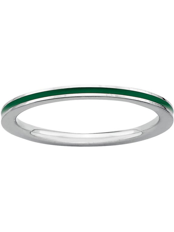Sterling Silver Green Enameled 1.5mm Ring
