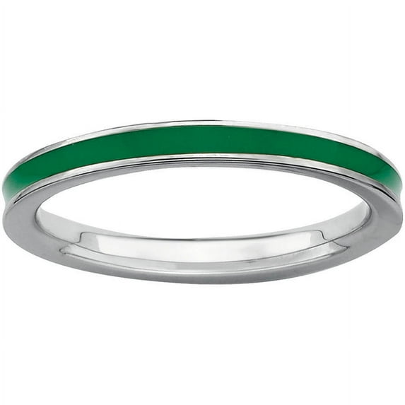 Sterling Silver Green-Enameled 2.25mm Ring
