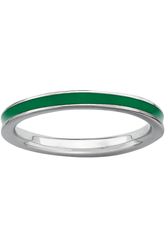 Sterling Silver Green-Enameled 2.25mm Ring