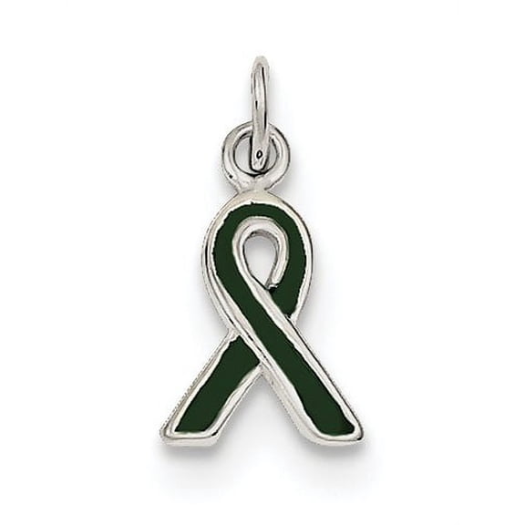 925 Sterling Silver Solid Polished Green Enameled Awareness Charm 18x8.5mm Wide Pendant Necklace for Women