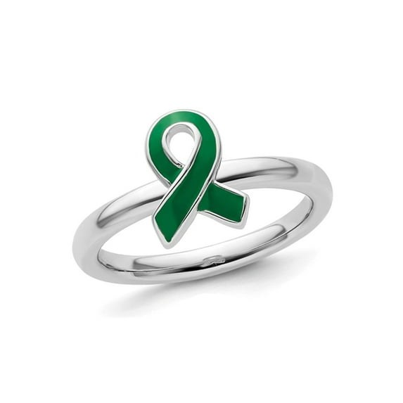 Gem & Harmony Sterling Silver Green Enameled Awareness Ribbon Ring for Women