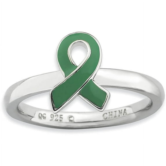 Sterling Silver Green Enameled Awareness Ribbon Ring