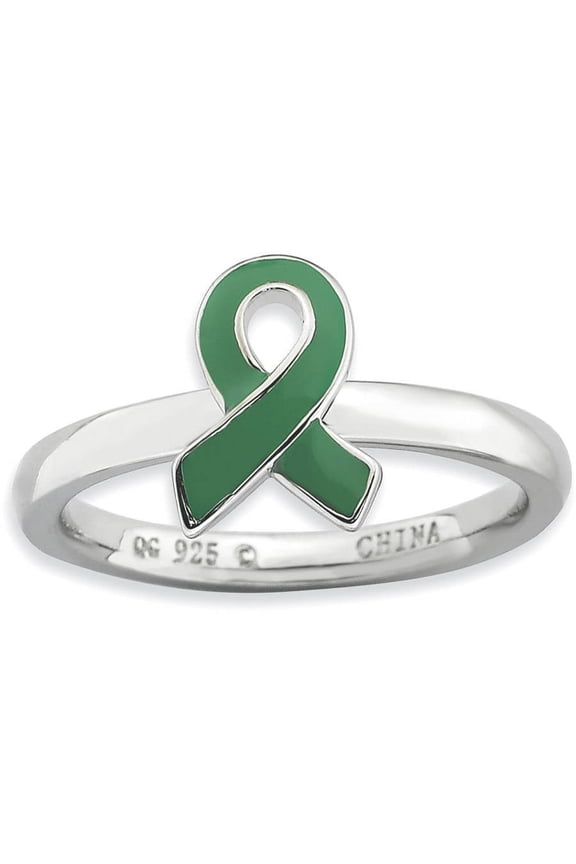 Sterling Silver Green Enameled Awareness Ribbon Ring