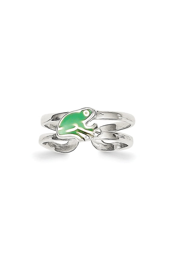 Sterling Silver Green Enameled Frog Toe Ring - 1.5 Grams - Measures 6mm Wide