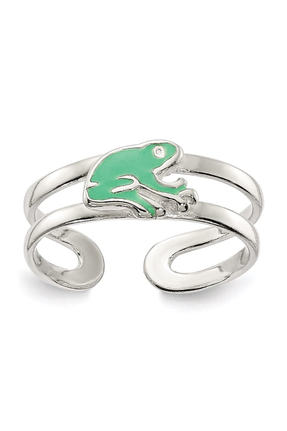 Sterling Silver Green Enameled Frog Toe Ring