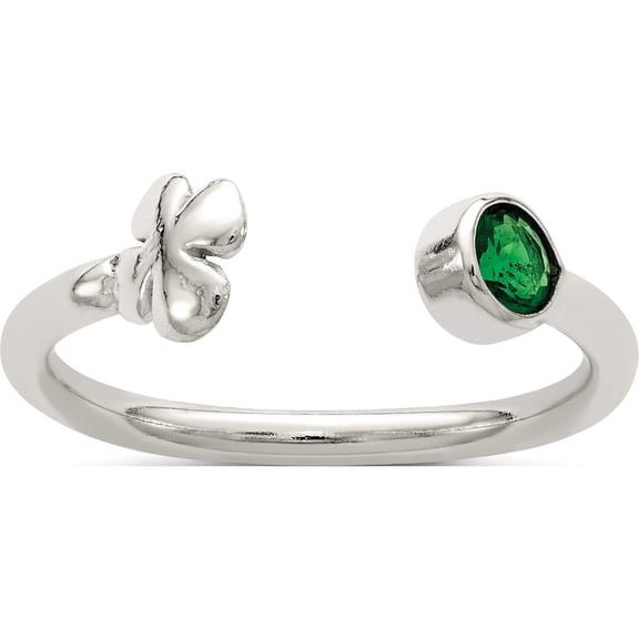 Jewelry by Sweet Pea Sterling Silver Green Glass Bead 4-Leaf Clover Adjustable Ring