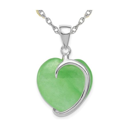 Gem & Harmony Sterling Silver Green Jade Heart Pendant with Chain for Women