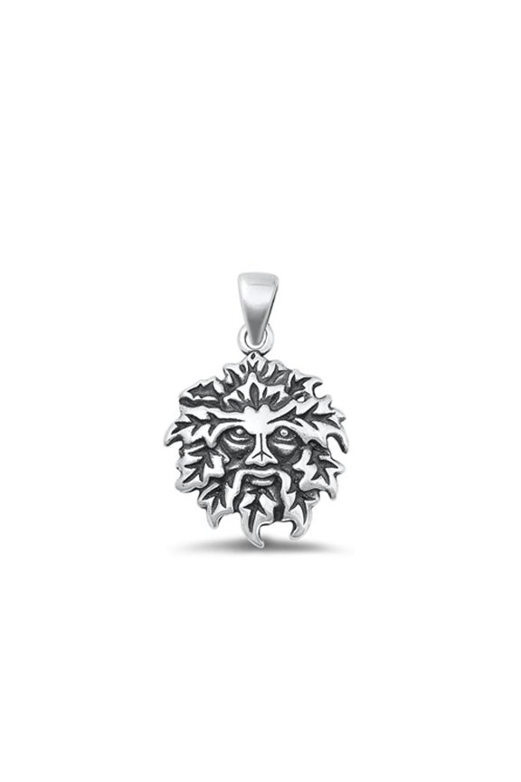 Sterling Silver Green Man Pendant Oxidized Leaf Face Charm .925 New Jewelry Female Unisex