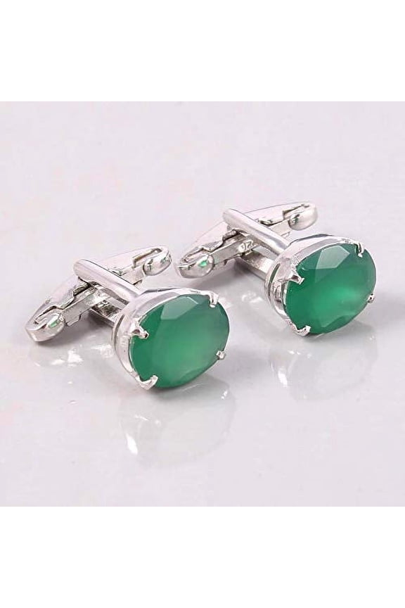 Sterling Silver Green Onyx Cufflinks 7x9 mm Oval 925 Sterling Silver Handmade Wedding Cufflinks Groomsmen Cufflink Fathers Day Gift Green Onyx Mens Cufflinks