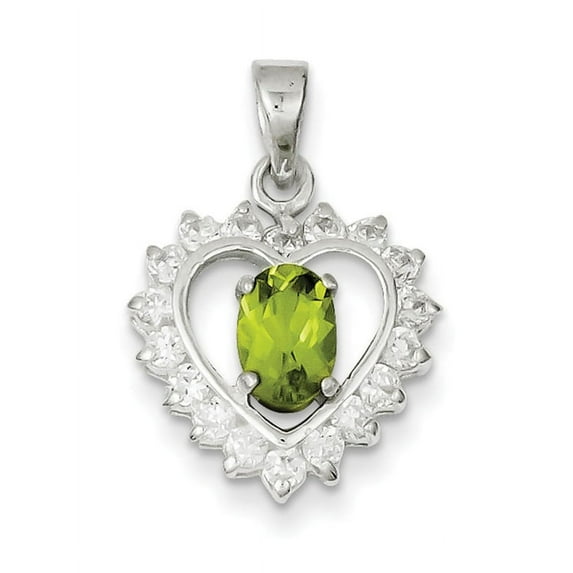 925 Sterling Silver Solid Polished Peridot and Cubic Zirconia Pendant Necklace 24x16mm Wide Pendant for Women
