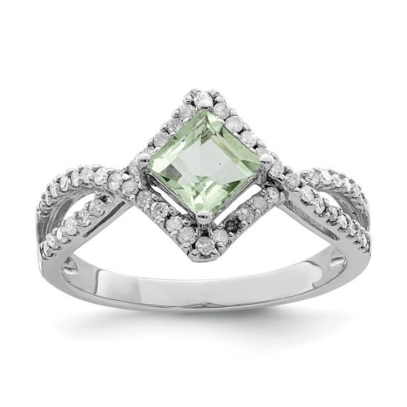 Sterling Silver Rhodium Green Quartz & Diam. Ring QR3093AG