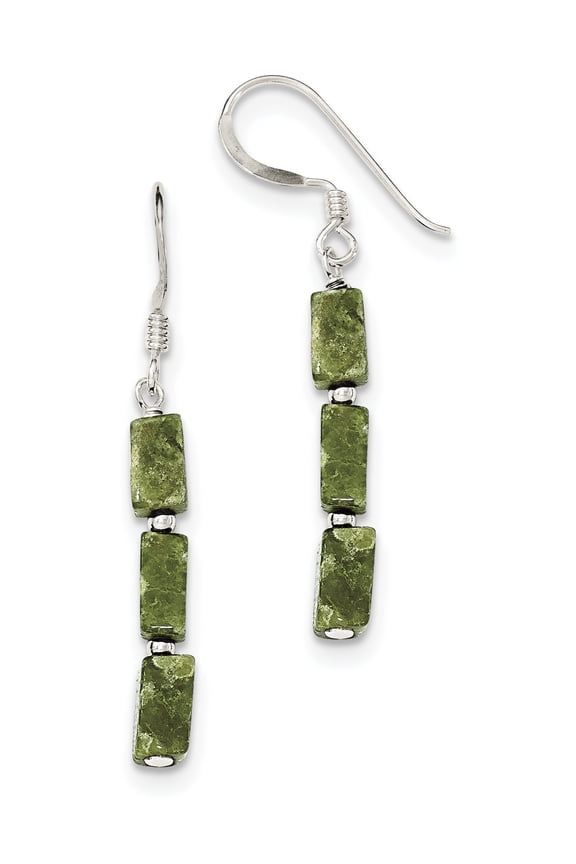 Sterling Silver Green Russian Serpentine Stone Earrings