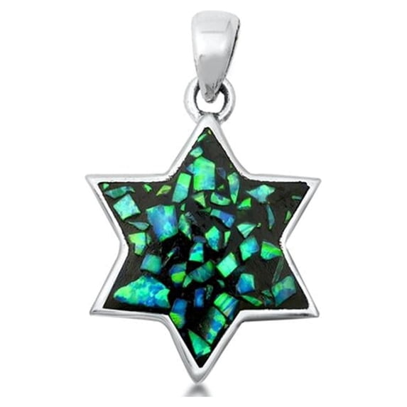 Sterling Silver Green Simulated Opal Mosaic Star of David Pendant Jewish Charm Jewelry Female Unisex