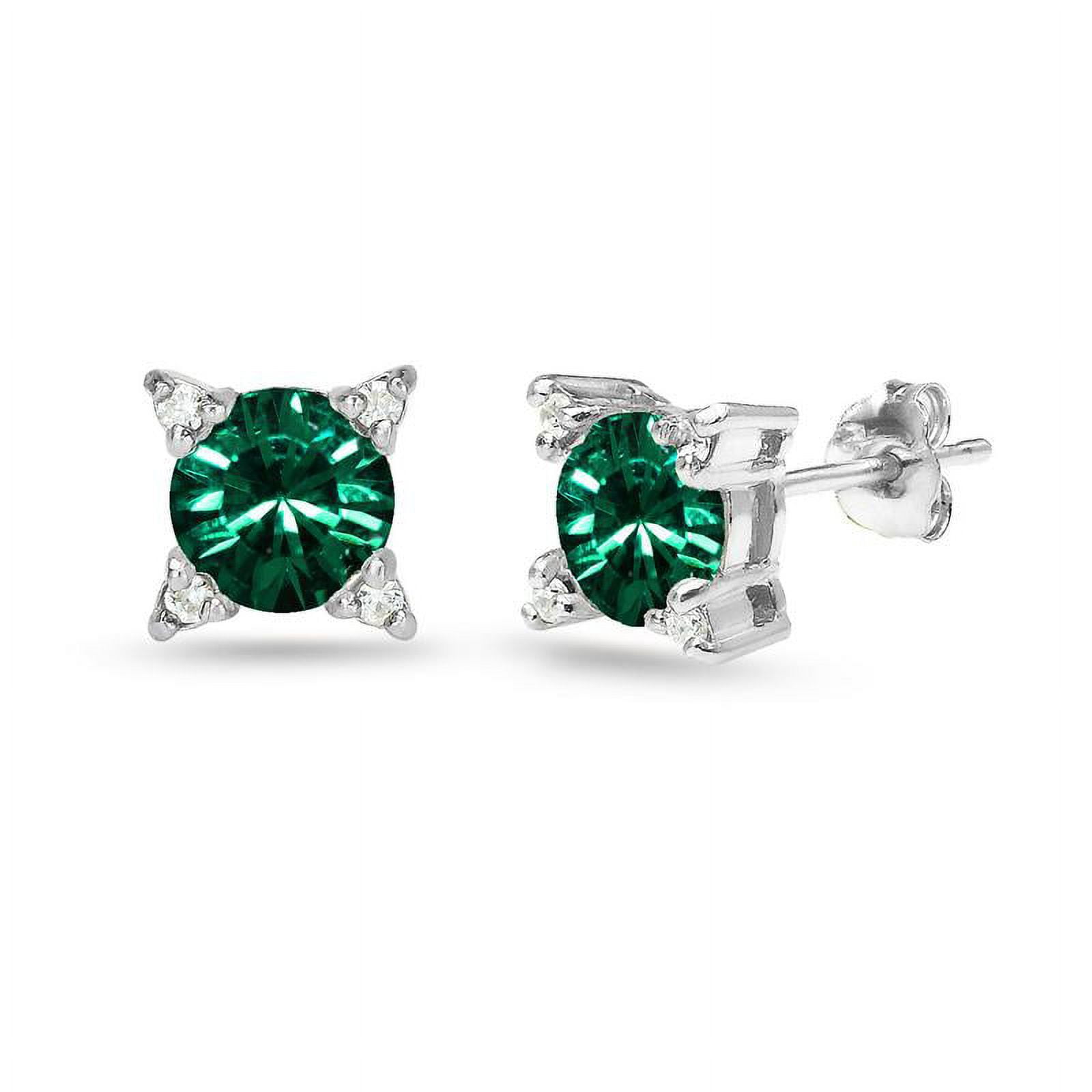 Sterling Silver Green Studded Solitaire Stud Earrings Made with Swarovski Crystals