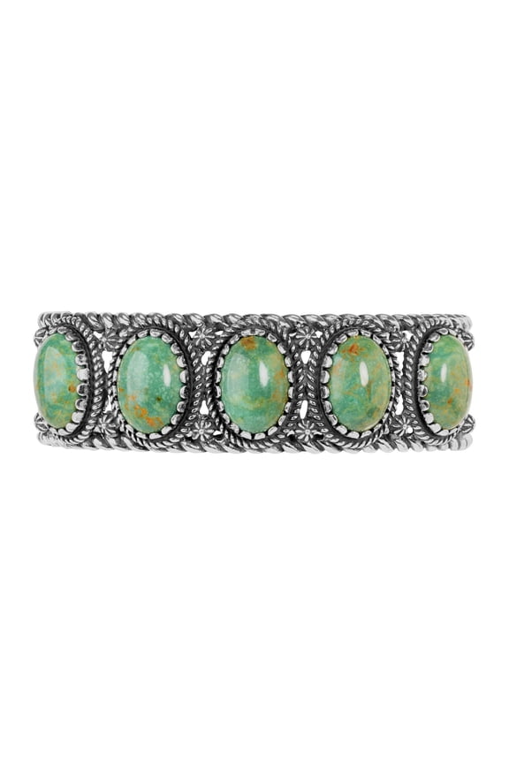Sterling Silver Green Turquoise 5-Stone Cuff Bracelet Size S, M or L