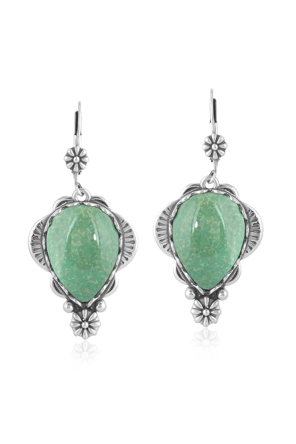 Sterling Silver Green Turquoise Pear-Cut Concha Earrings