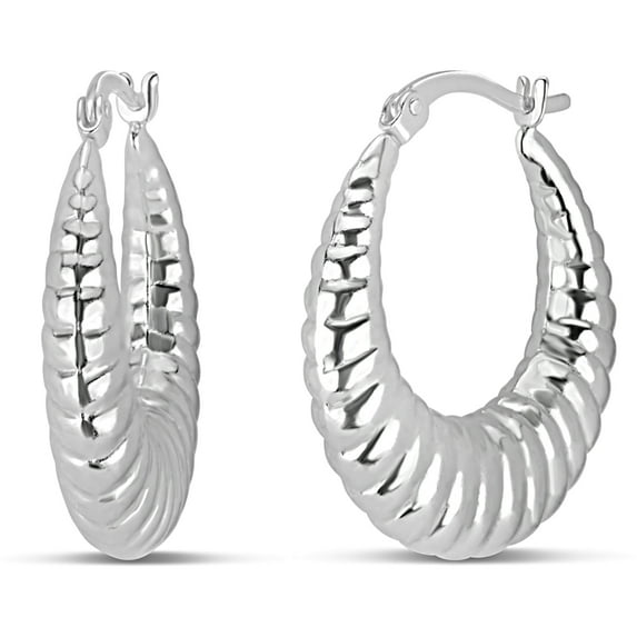 Sterling Silver Grooved Hoop Earrings