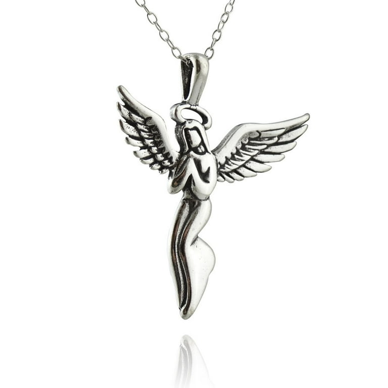 Sterling Silver Guardian Angel Pendant Necklace, 18