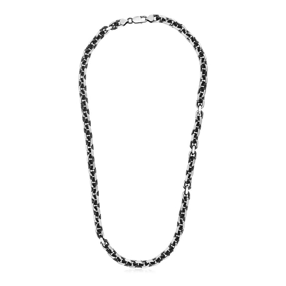 Sterling Silver Gunmetal Finish Oval Link Necklace Size 24 inches