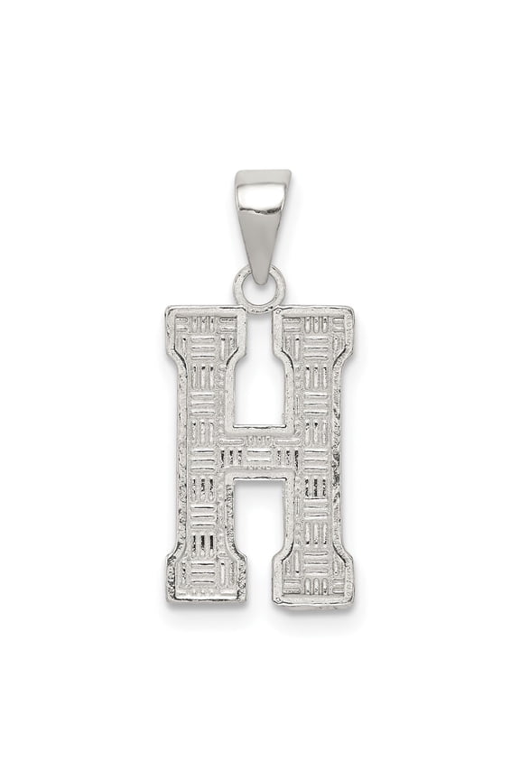 925 Sterling Silver H Initial Pendant Charm, Geometric Textured Letter Monogram