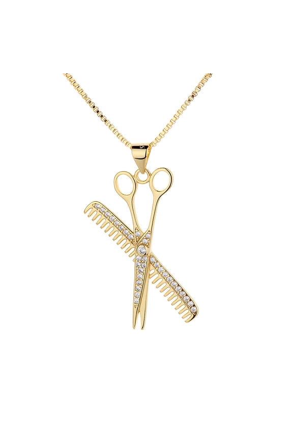 14K Gold Plated Hair Stylist Necklace with Crystals
