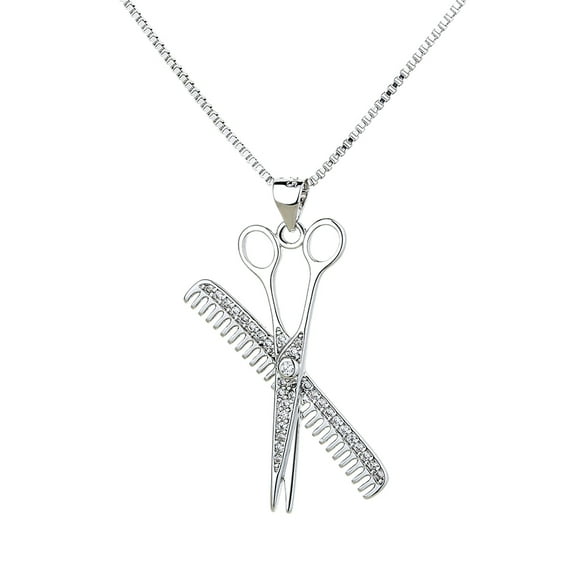Amy and Annette 14K White Gold Plated Hair Stylist Necklace with Crystals