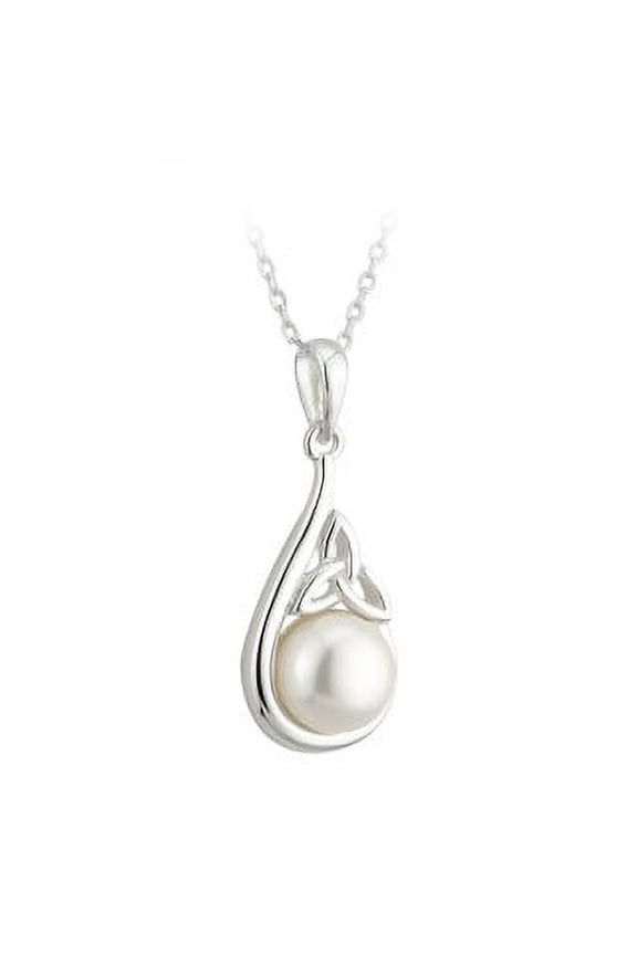 Sterling Silver Half Pearl Trinity Knot Pendant