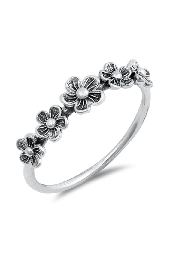 Sterling Silver Half Way Flower Band Ring Size 10