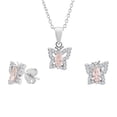 thumbnail image 1 of Sterling Silver Halo Butterfly Earrings and Pendant Set with Simulated Birthstone & CZ, 18'' (October), 1 of 6