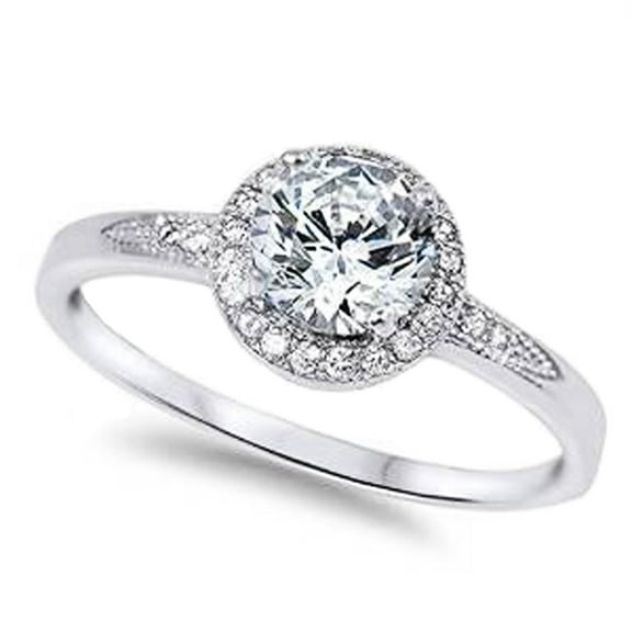 Sterling Silver Halo Set Clear Cubic Zirconia Ornate Ring Size 7