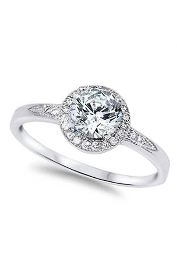 Sterling Silver Halo Set Clear Cubic Zirconia Ornate Ring Size 7